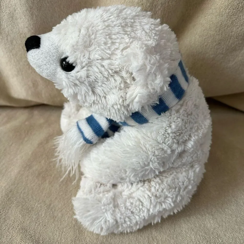 Animal Adventure Plush White Polar Bear Blue White Scarf Stuffed Animal 11” Toy